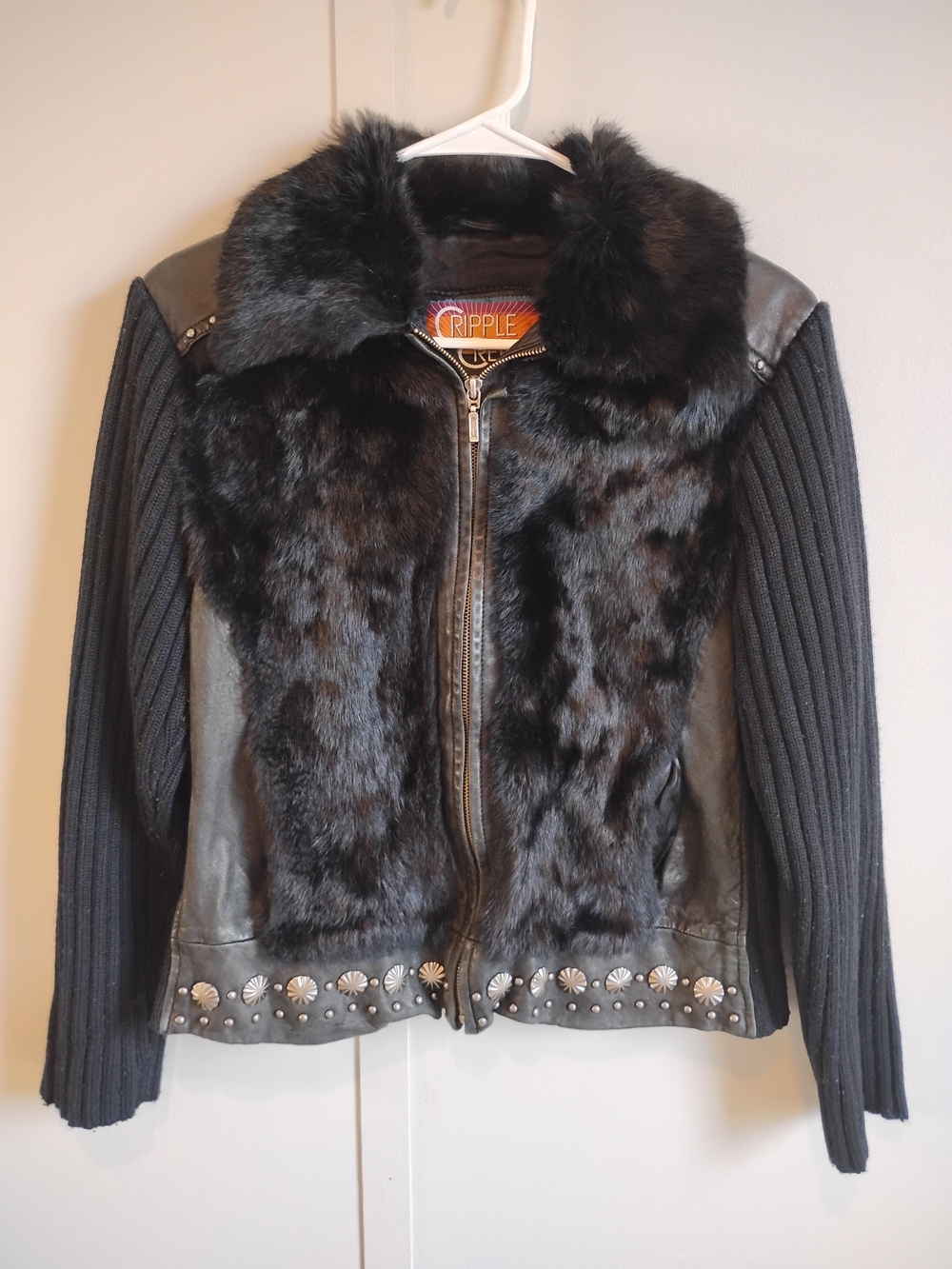 Cripple Creek Genuine Leather, Faux Fur, Western/biker ladies jacket - large